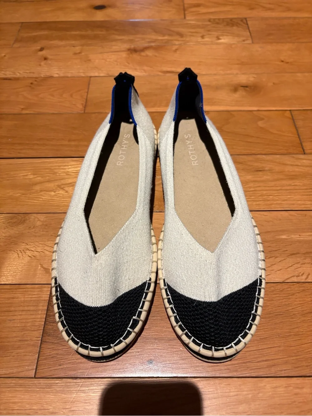 Rothy's The Espadrille Boardwalk flats cream colored black toe sz 10